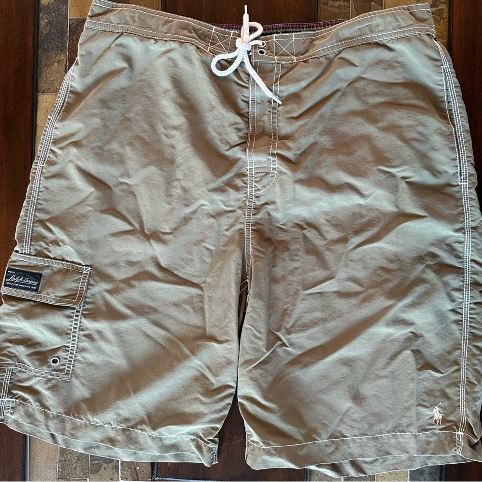 Ralph Lauren Tan Quick-Dry Swim Trunks size L Olive Green
