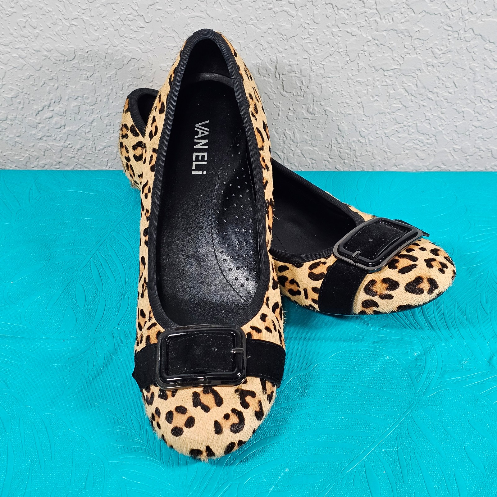 Vaneli Women's Calf Hair Fur Ballet Flats Slip On Shoes Brown Black Size 8 1/2 N