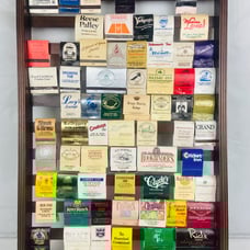 Vintage Wooden Hanging Matchbook Display Rack Holder w/Matchbooks 23”x 15” Slats