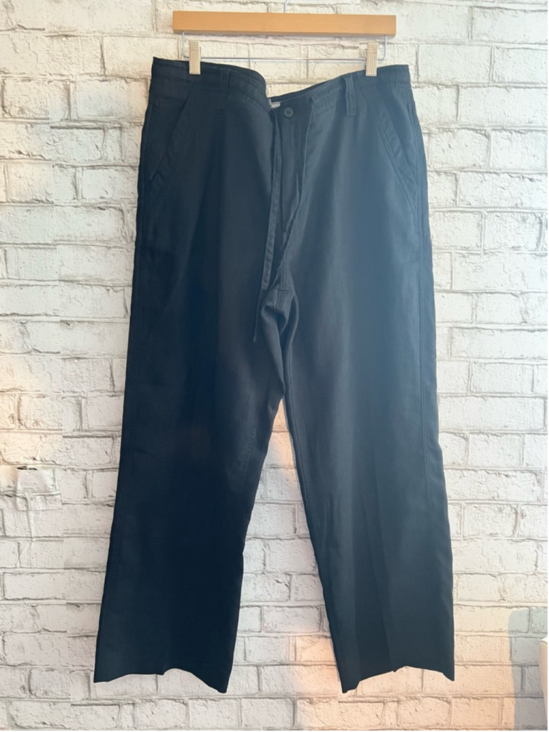 Men’s 100% Linen Pants Black size 36 x 30 drawstring adjustable waist vacation