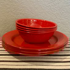 Red Enamelware Plate & Bowl Camping Set