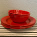 Red Enamelware Plate & Bowl Camping Set