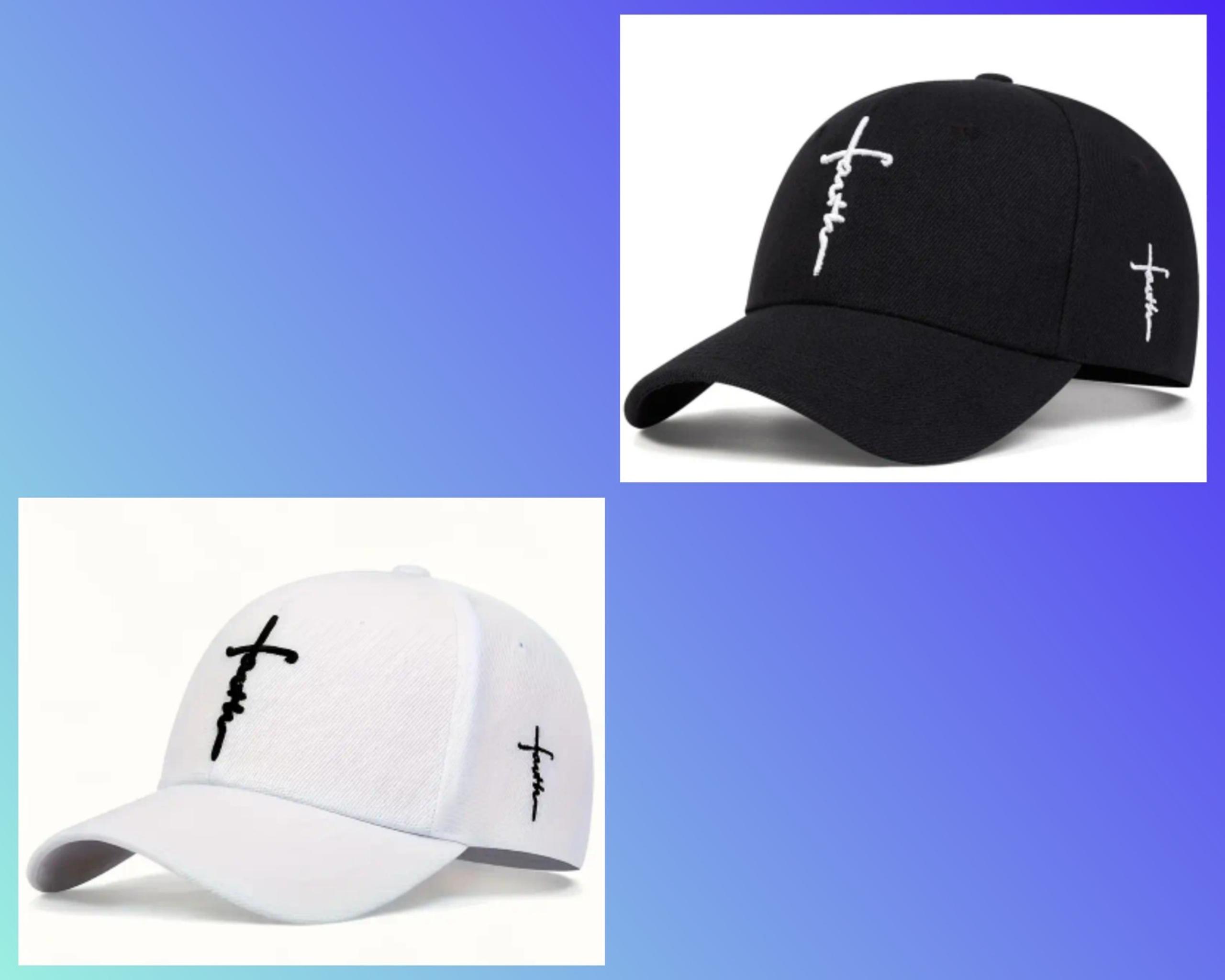 Bundle Of 2 Unisex Cross Faith Adjustable Baseball Cap White/Black