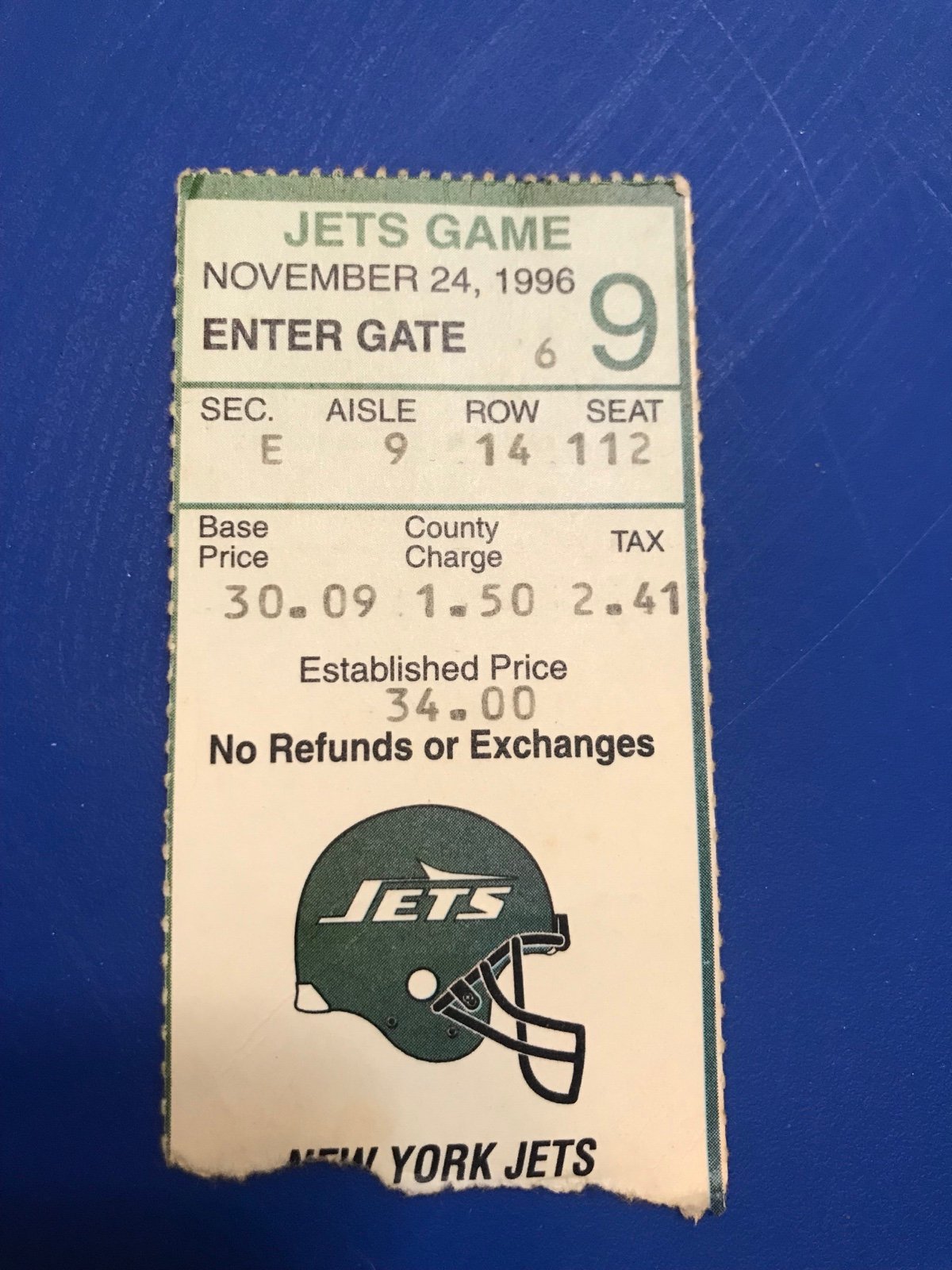Buffalo Bills New York Jets Ticket Stub Nov 24, 1996 Eric Moulds