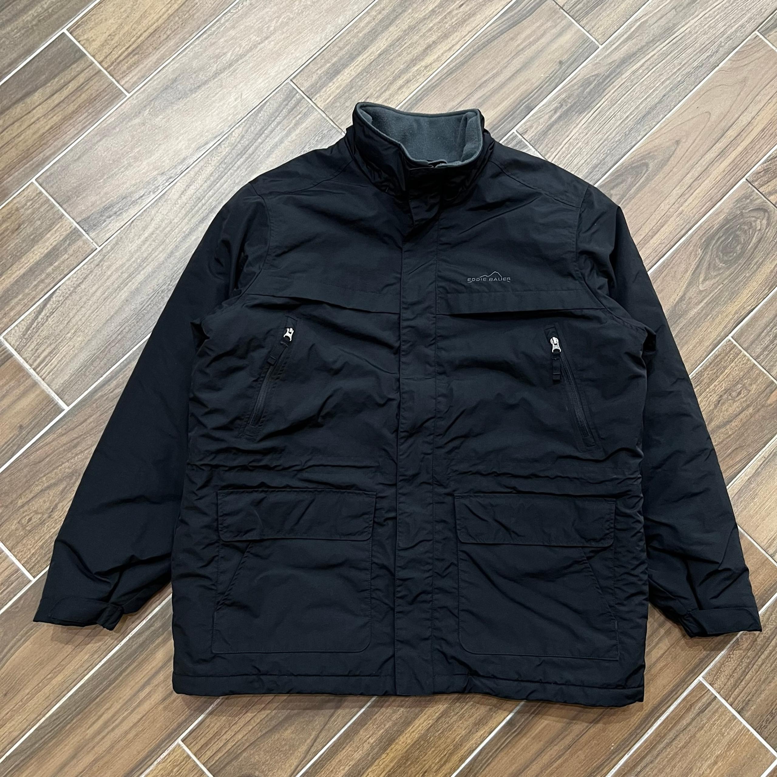 Eddie Bauer Authentic Mens Black Barn Utility Coat Fleece Lined Full Zip Jacket