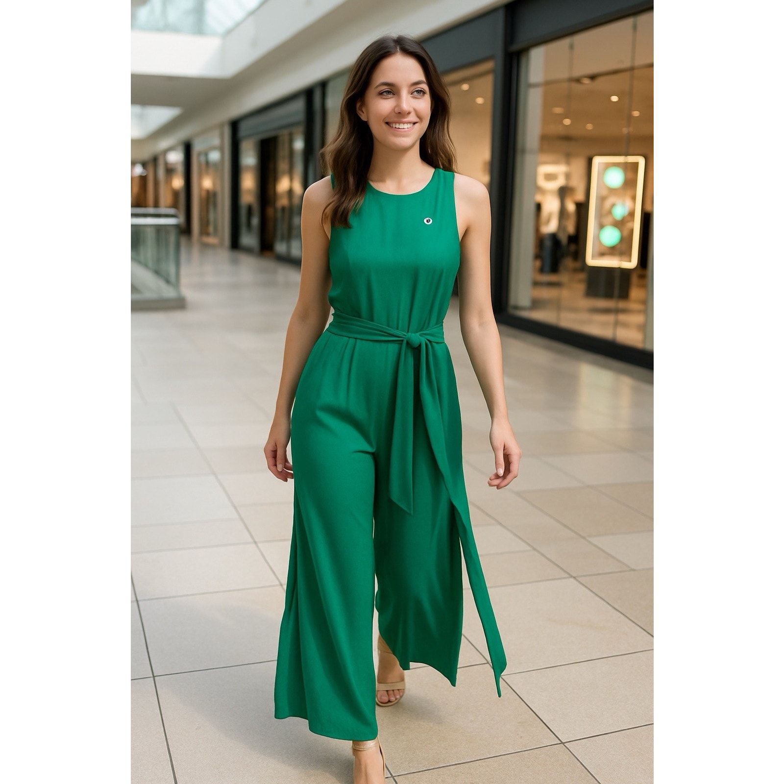 Premier Amour - Green - Women's Sleeveless - Open Leg Jumpsuit - Size: 13