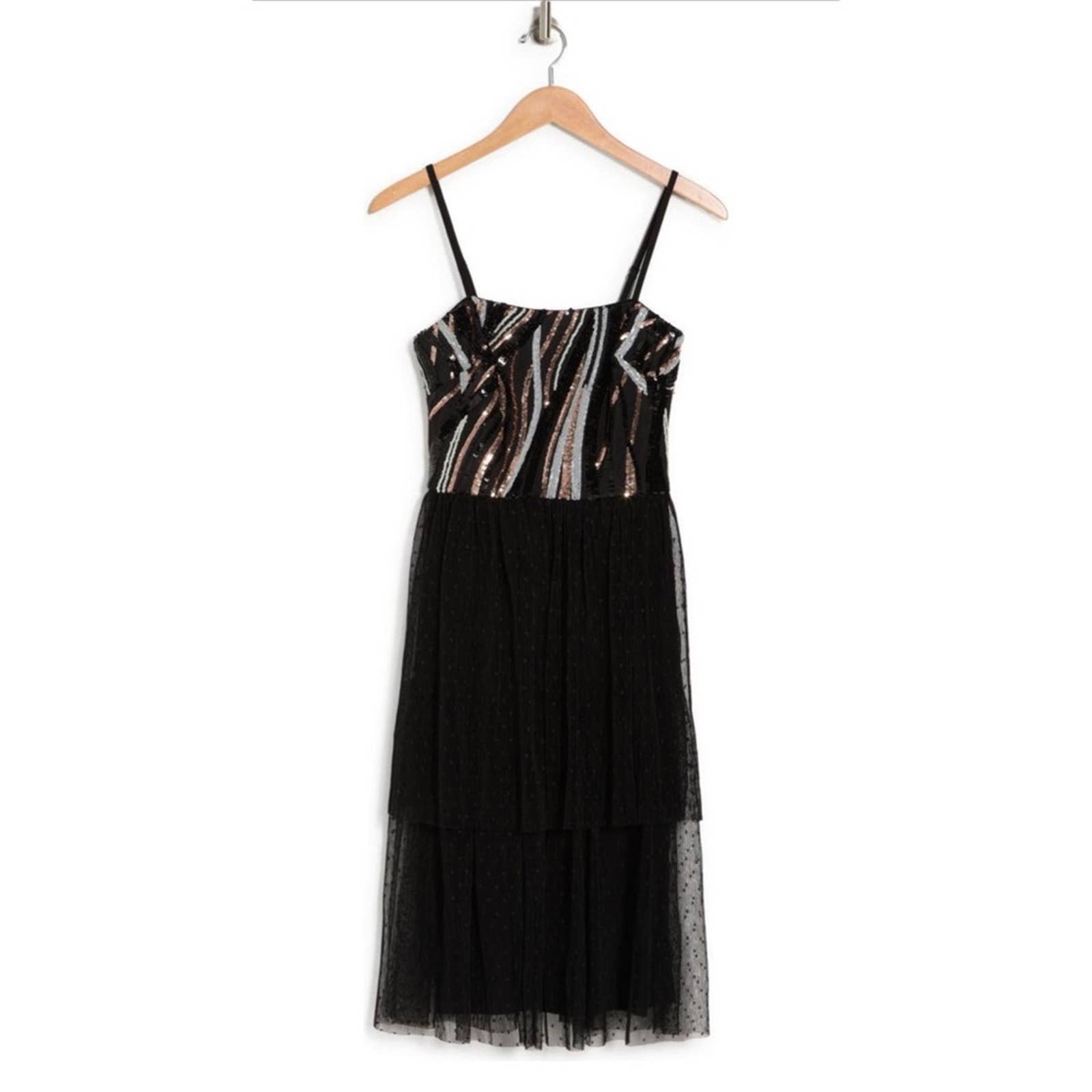 Dress The Population Kady Sequin Block Print Tiered Dress NWT