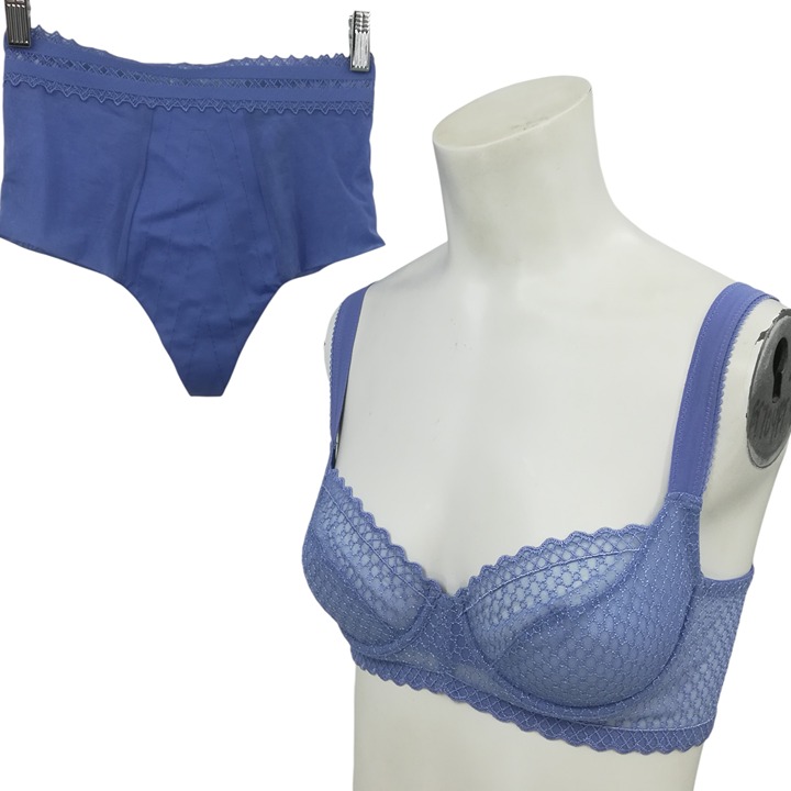 La Perla Bra High Waisted Underwear Underwire Size 34B Blue Lace Set Pinup Sheer
