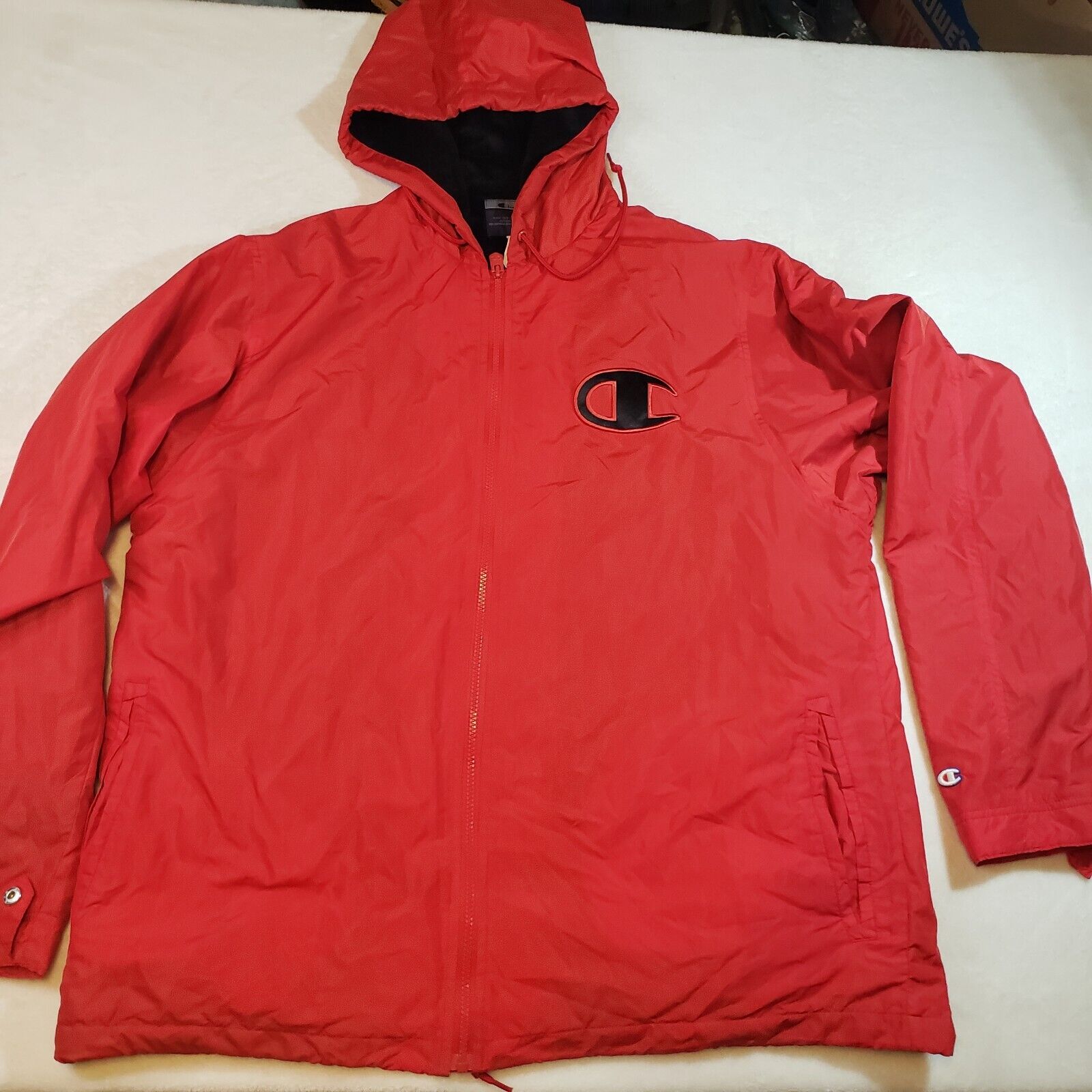 Champion Stadium Jacket with Logo Hood - Lined Red Extra Large Vintage