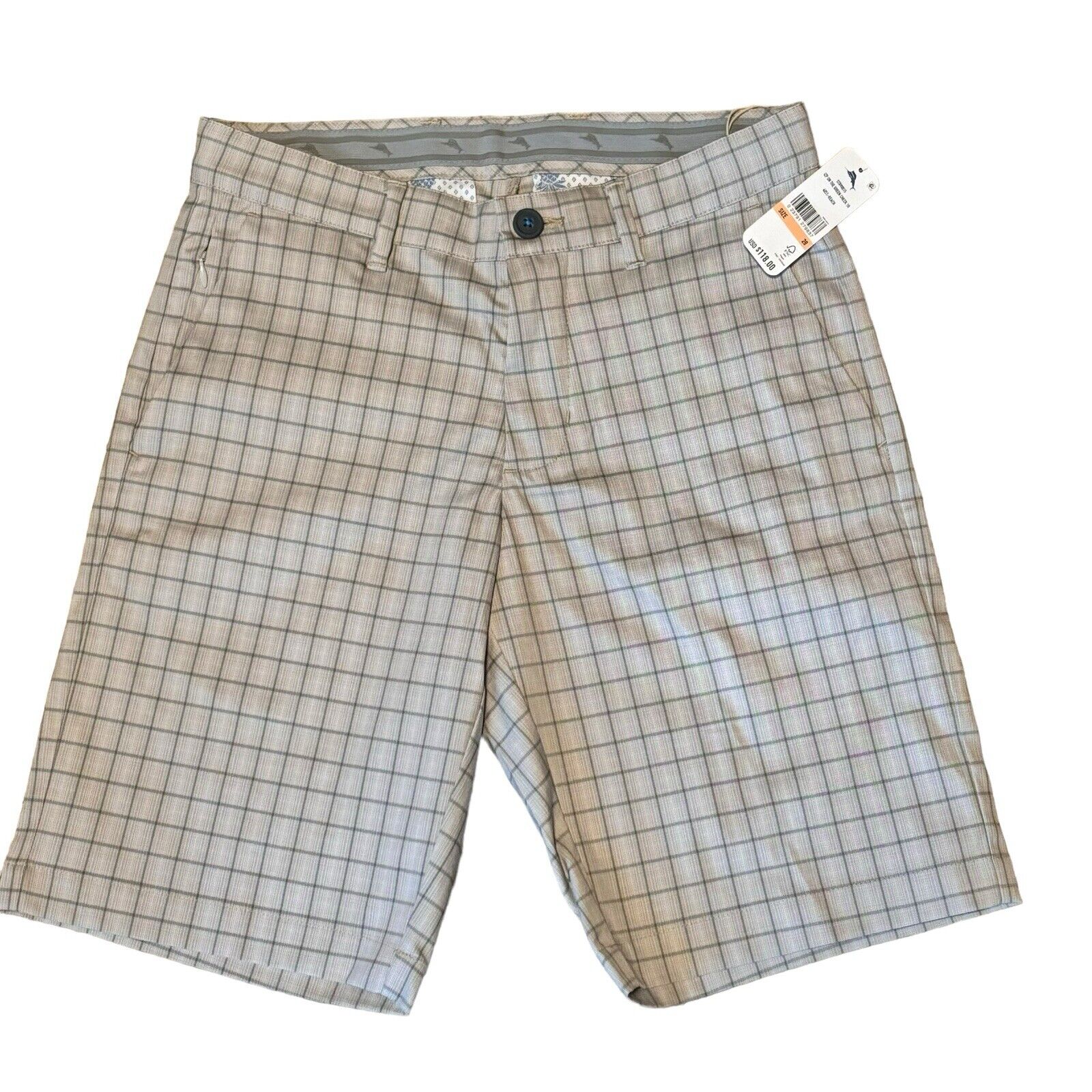 TOMMY BAHAMA Island Zone Golf Shorts Green Checked Shorts 10” ~ New Size 28