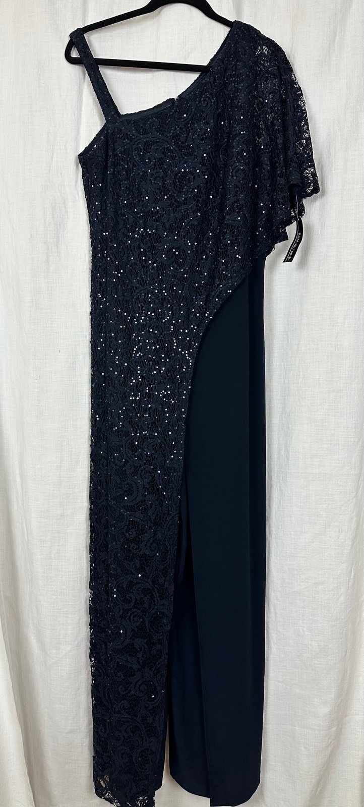 R&M Richards Womens Lace Overlay Sequined Jumpsuit