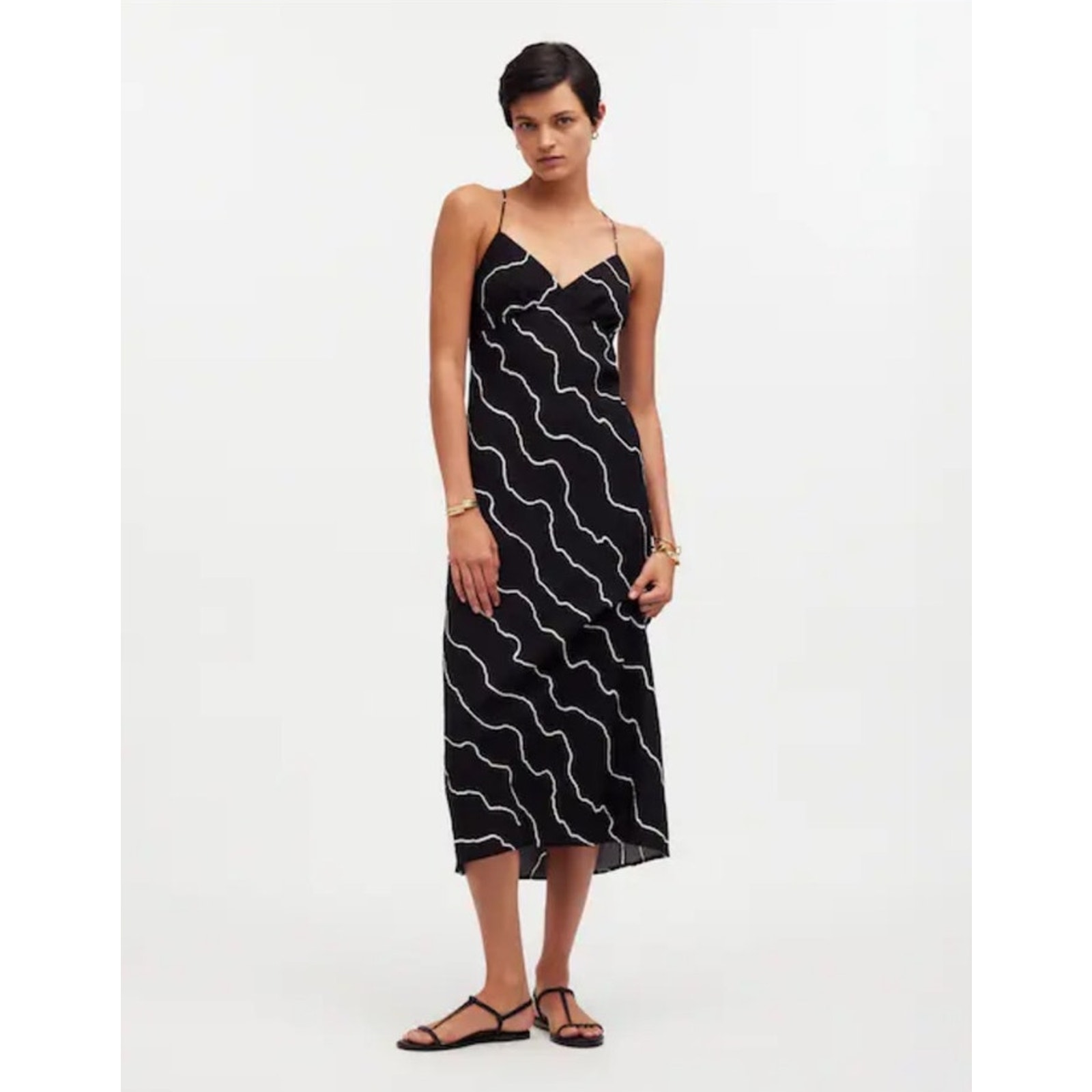 Madewell The Layton Midi Slip Squiggle Print Stretchy Dress US Women's 14 New