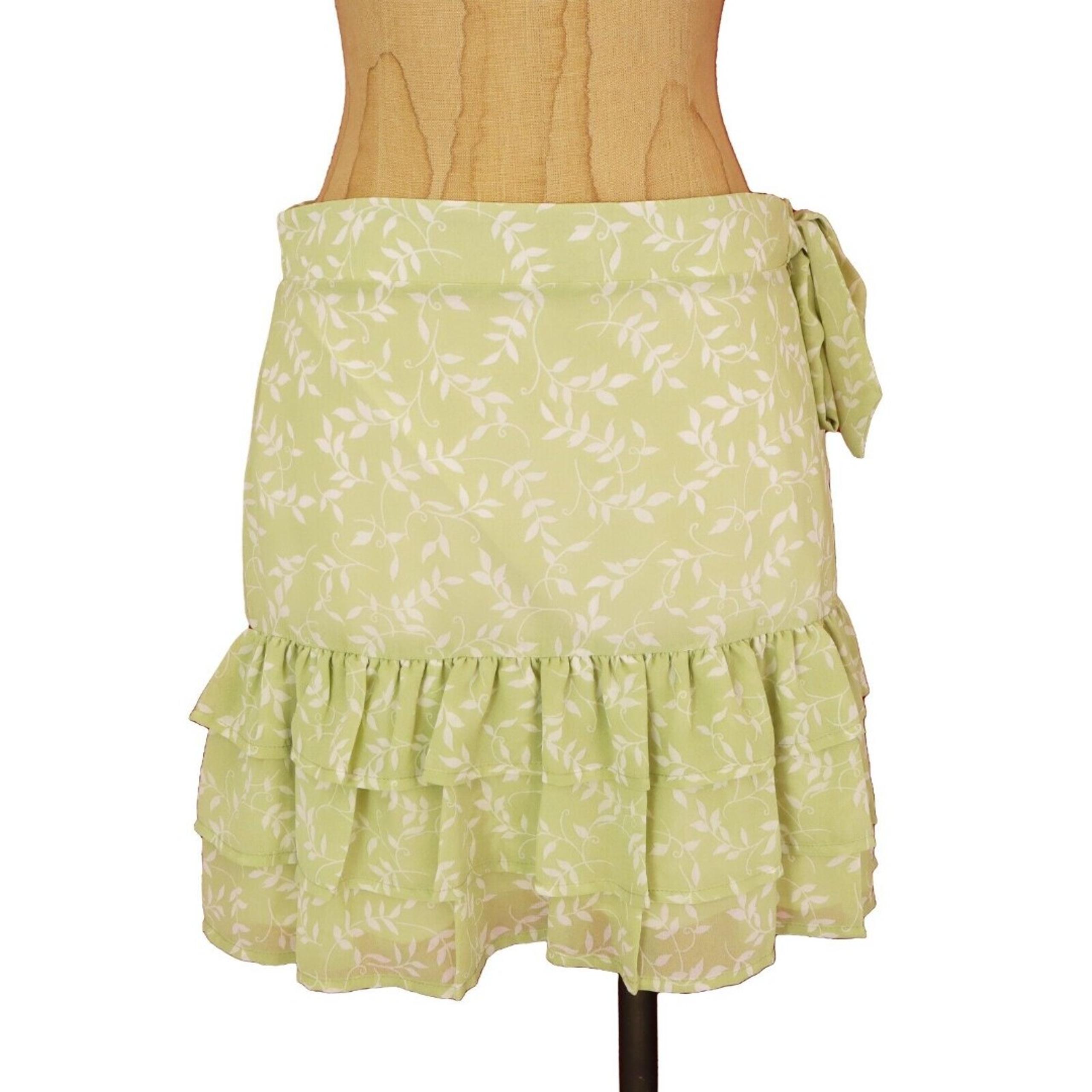 Ever After Nordstrom Ruffle Skirt L Green Leaf Floral Chiffon Lined Mini B70