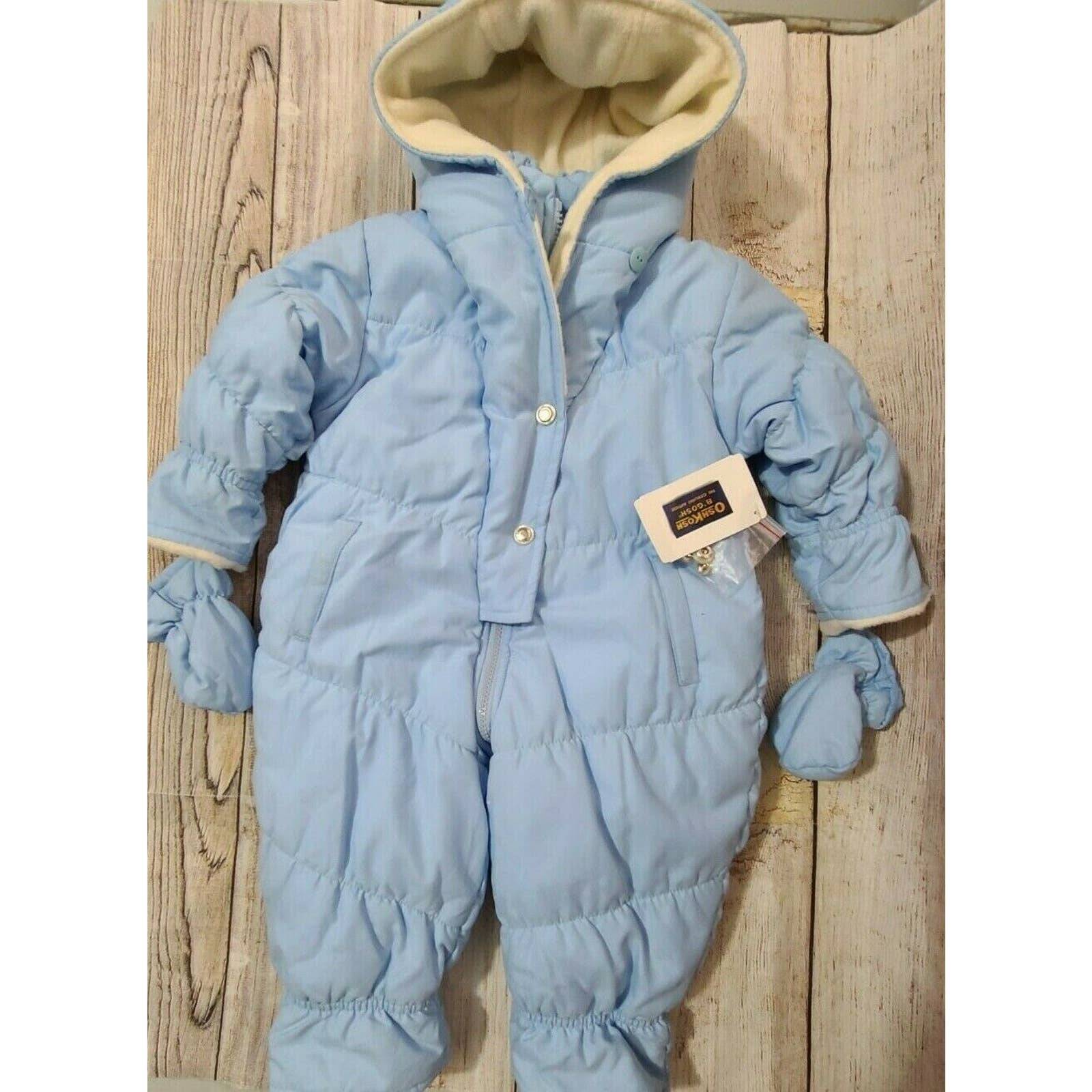 OshKosh B'gosh Infant Snowsuit Size 12 Months Blue Cream Floral Hood New