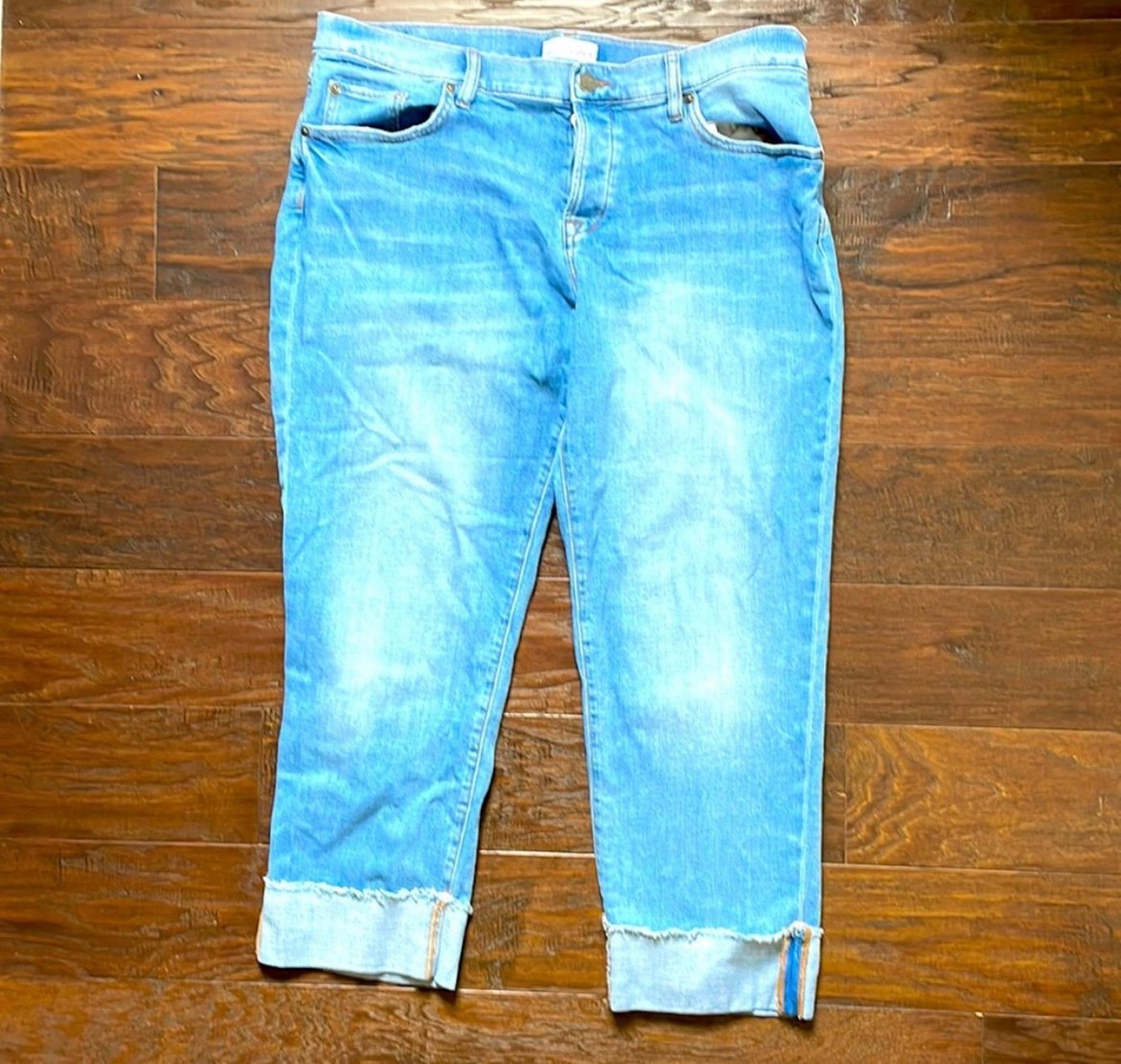 Loft boyfriend crop frayed light wash cuff jeans