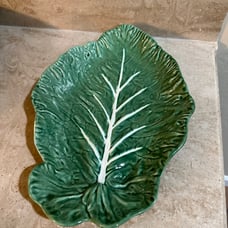Pinheiro Bordallo Green Cabbage Platter Portugal Vtg Impressed 15.5”x10.5”