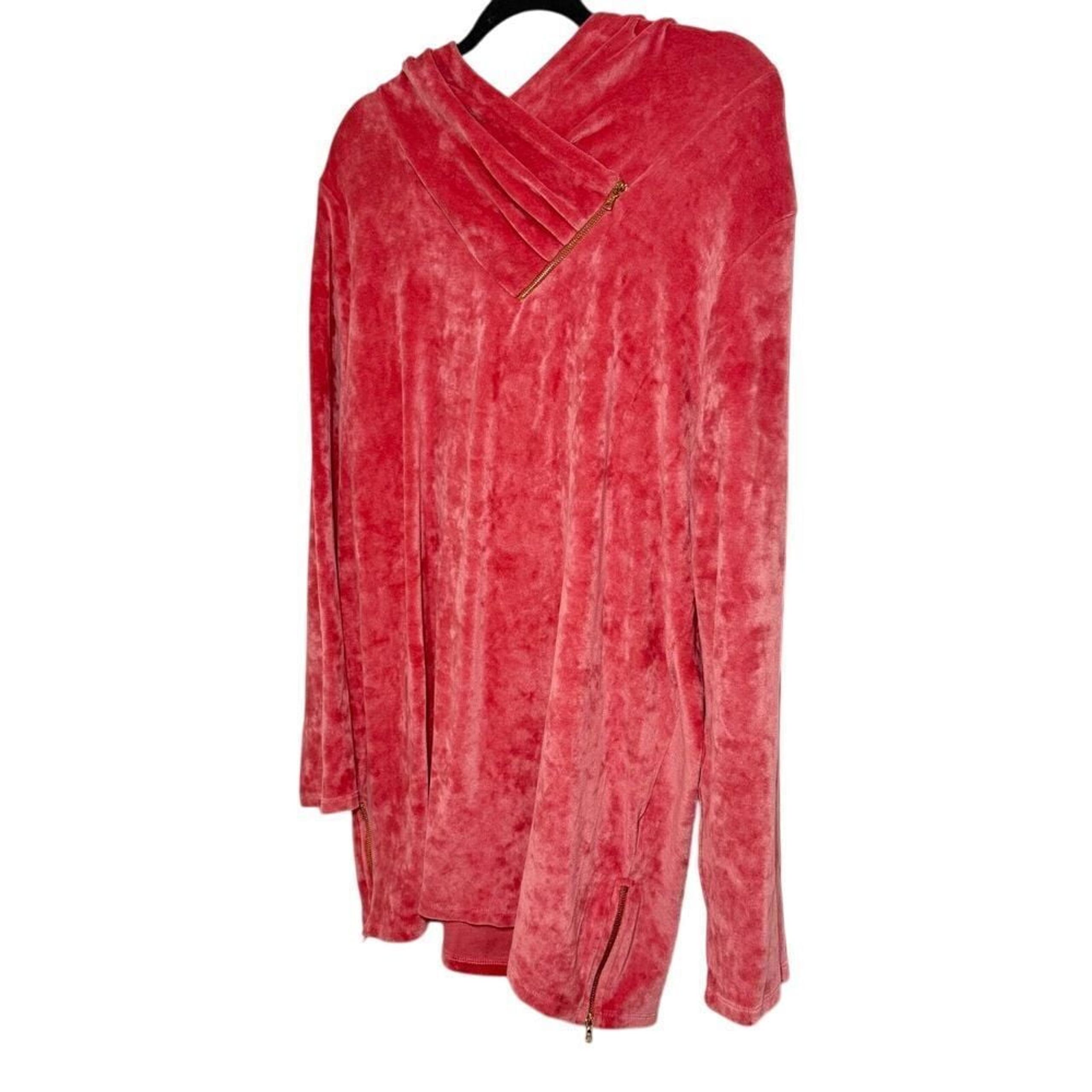 Soft Surroundings Hoodie Women's 1x Pink Rose  Brittia Velvet Tunic Cozy