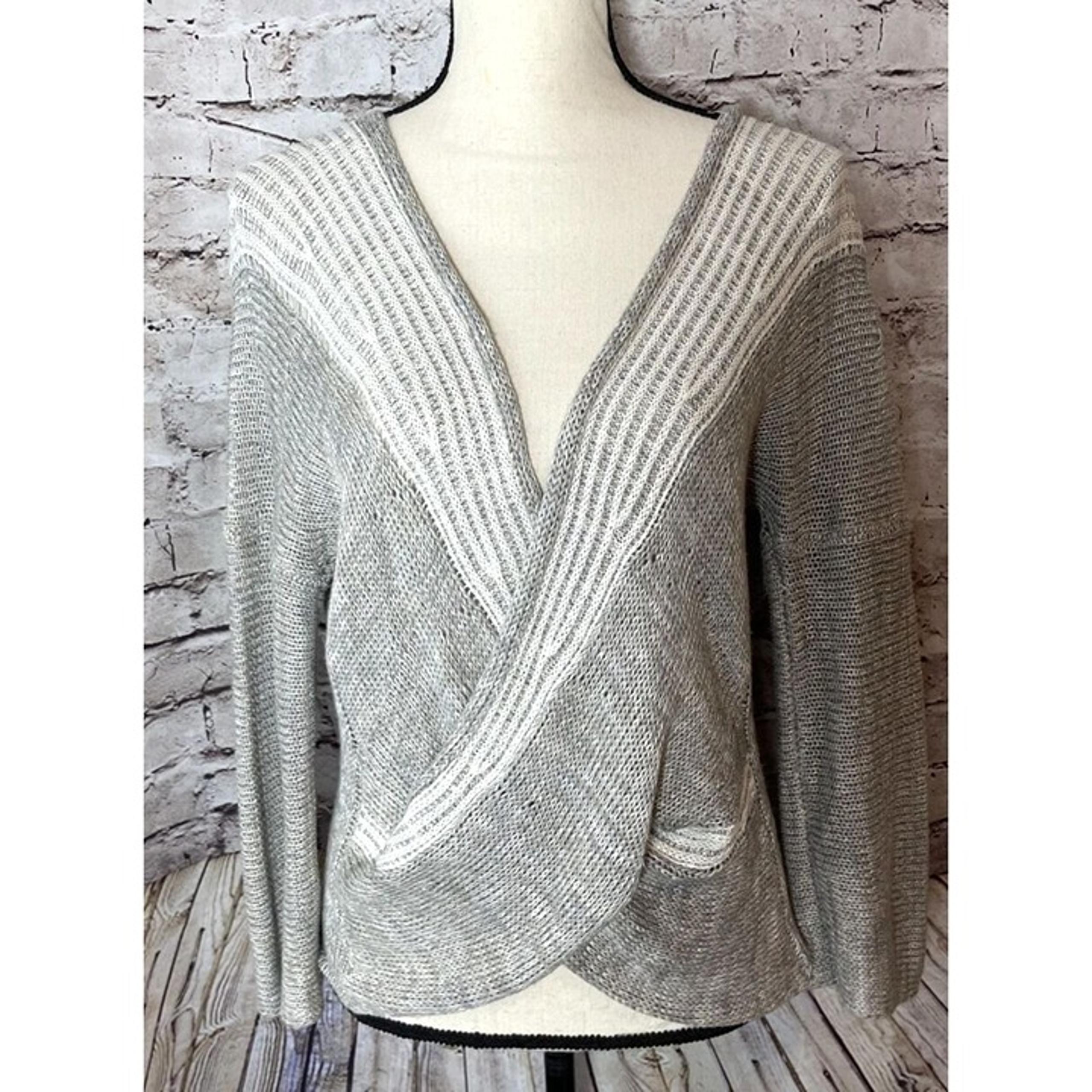 Soft Surroundings Cross Front Wrap Grey Women’s Sweater Linen Blend Size M