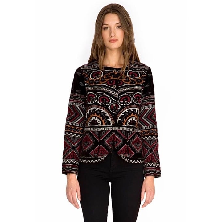 JOHNNY WAS Blair Statement Jacket Western Button Front Boho Embroidered Small