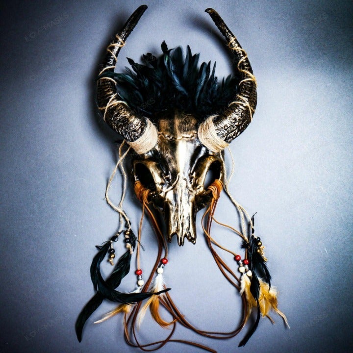 Gold Antelope Horn Skull Devil Animal Halloween Masquerade Party Mask #1708
