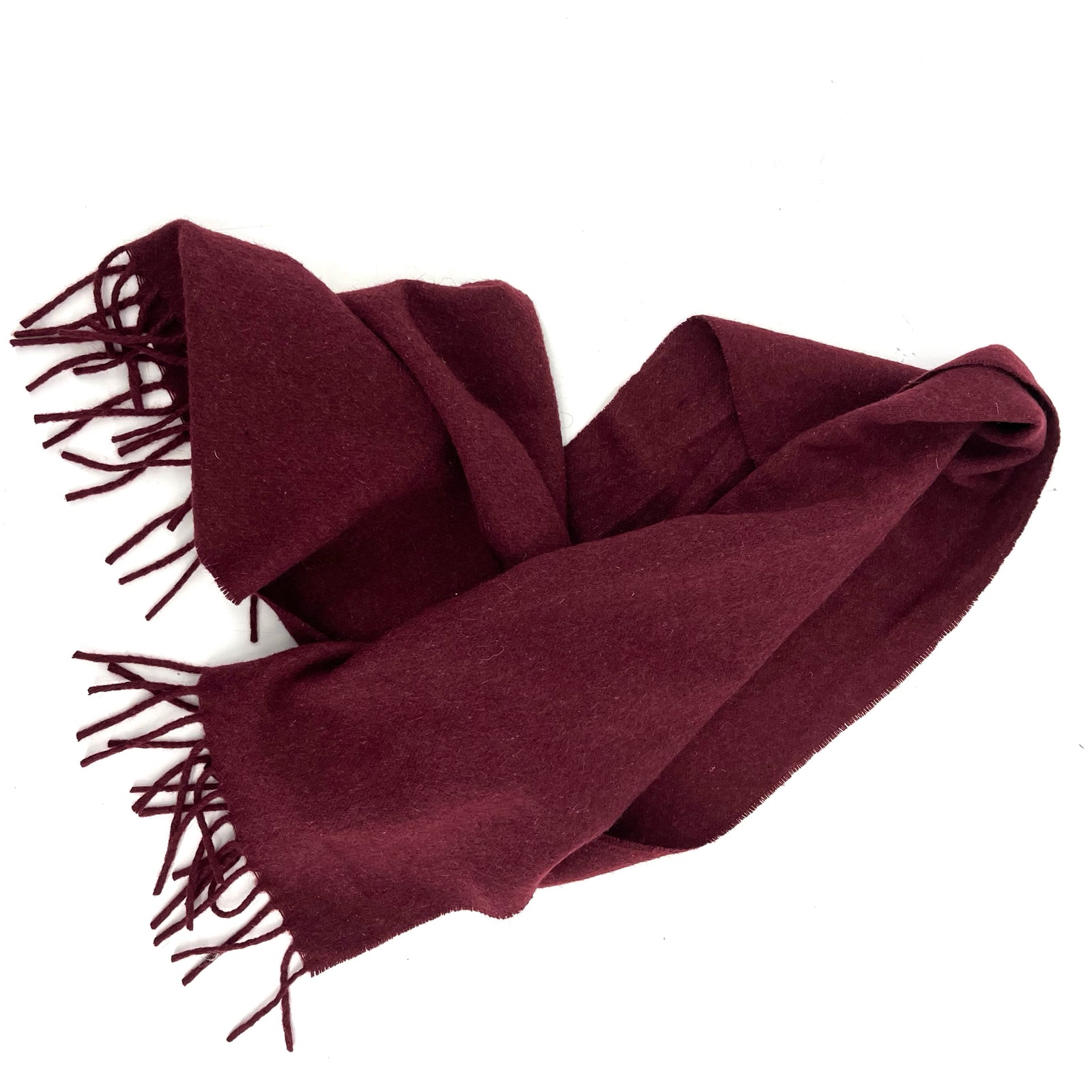 Christian Dior Claret Red Burgundy Wool Scarf with Tassels (54 x 11)