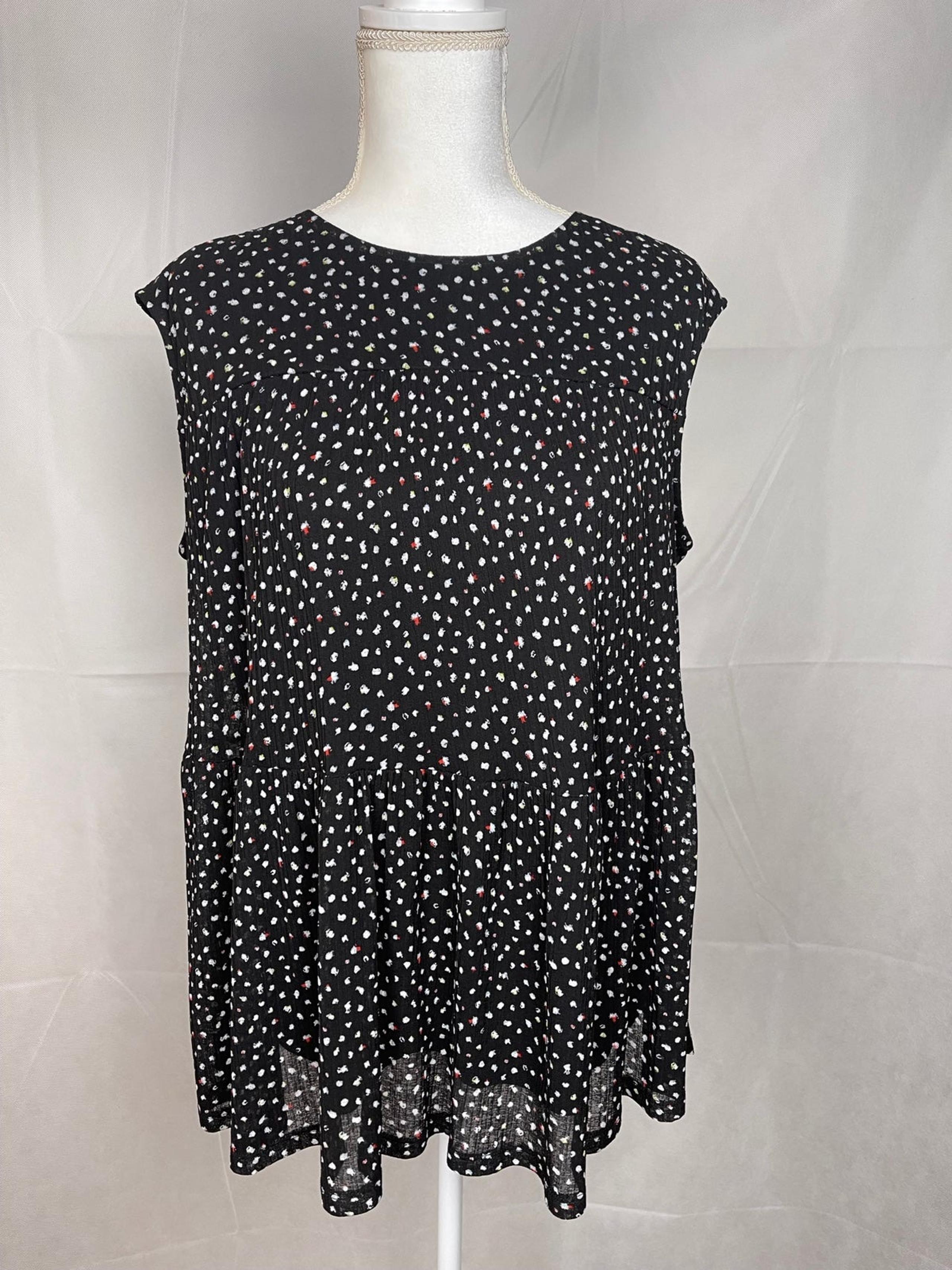 Juicy Couture Sleeveless Print Poplin Babydoll Lined Blouse Size L Black