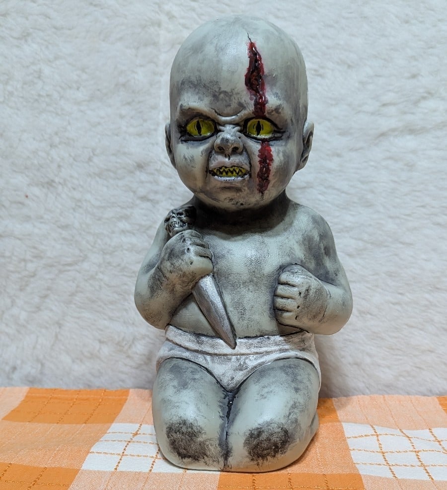 12” ZOMBIE BABY PROP Dead Statue Bloody Scary Killer Halloween Decoration Knife