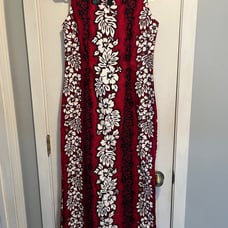 Vintage Hawaiian Maxi Dress Red W/ White Flowers Size L