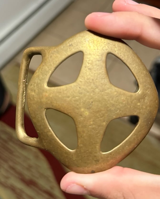 Brass D Duncan Laurie Boho Hippie Star Cross Flower 1970s Vintage Belt Buckle
