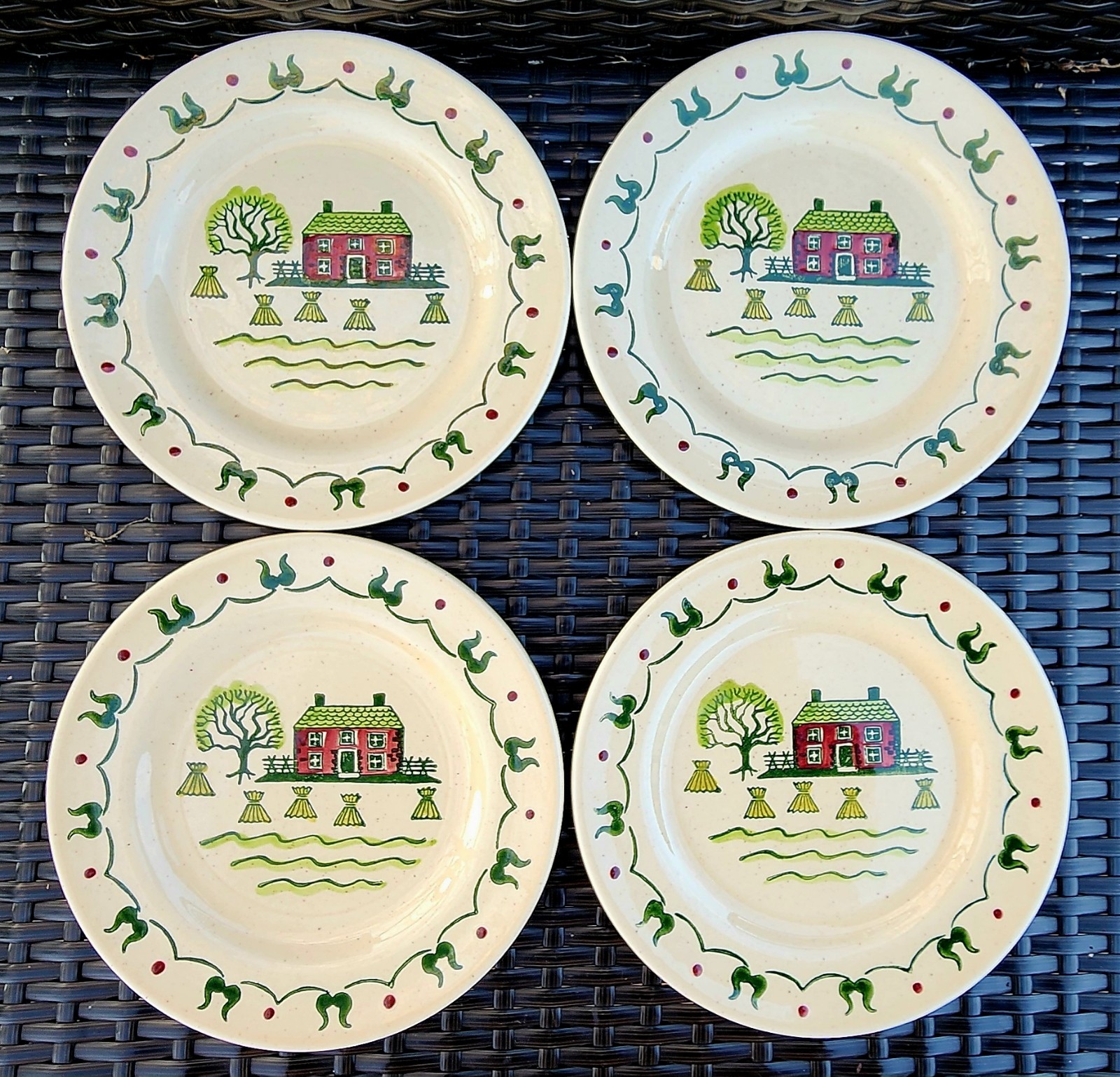 Vintage Metlox Homestead Provincial 4 Salad Plates Poppytrail Folk Art Farm
