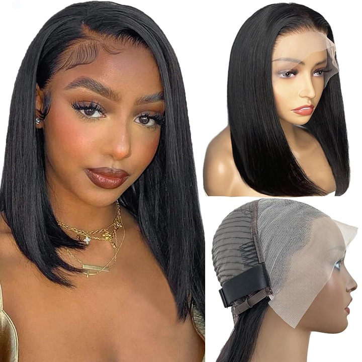 14 Inch 13x4 HD Lace Front Wigs Human Hair Pre Plucked Straight Lace Frontal Glu