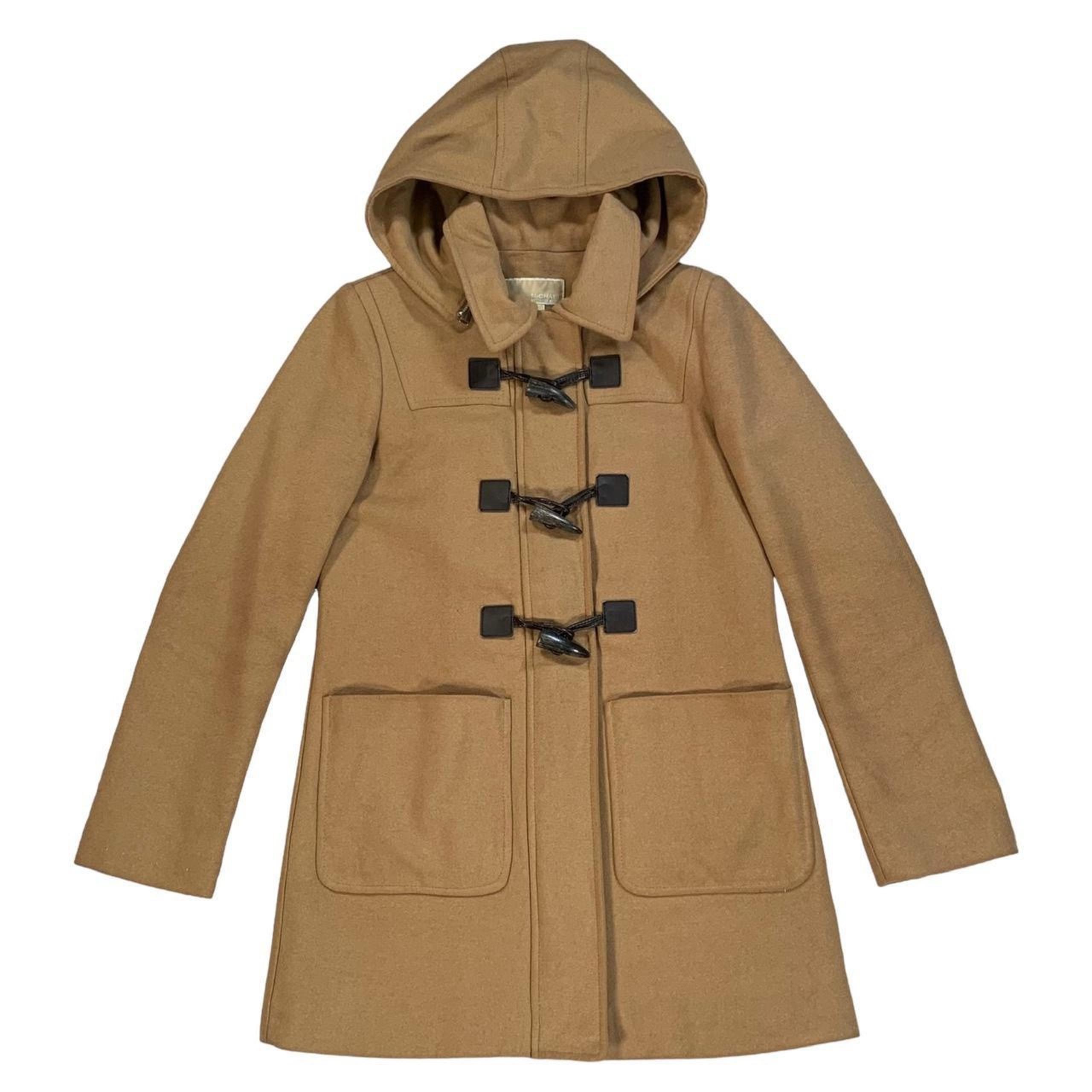 Michael Kors Women’s Tan Brown Wool Blend Peacoat Toggle Zip Up Hooded Coat Sz 2