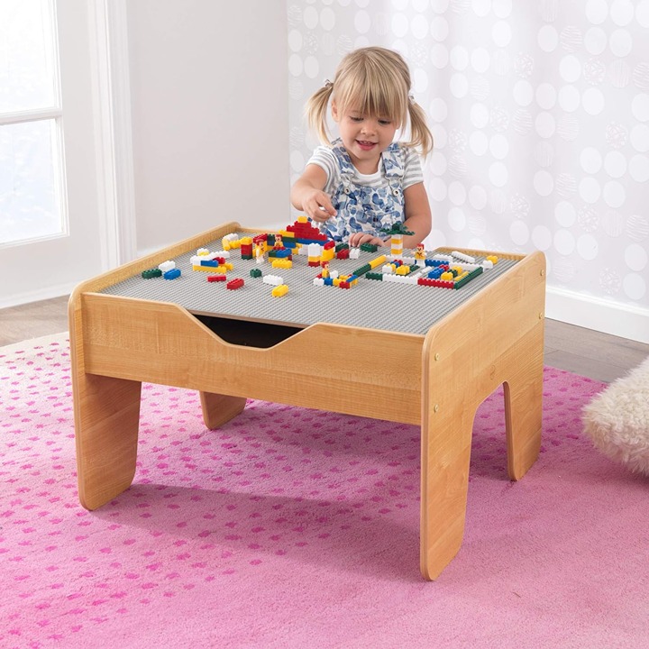 Kids Double Sided Activity Play Table Storage Organizer Brick Wood Furniture