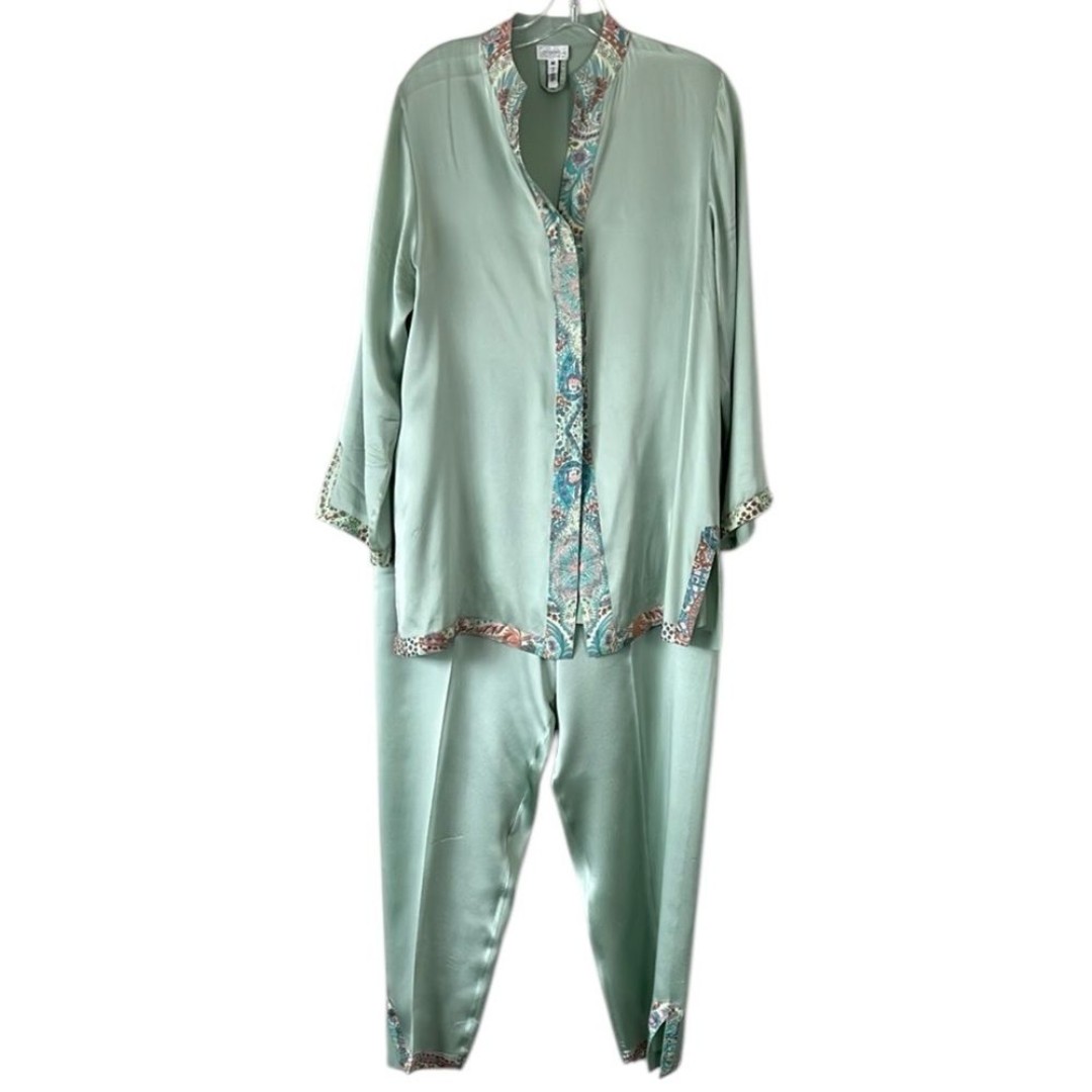 Cocoon by Randi Kristoffersen Green Silk 2 Piece Pajamas Set Size Medium