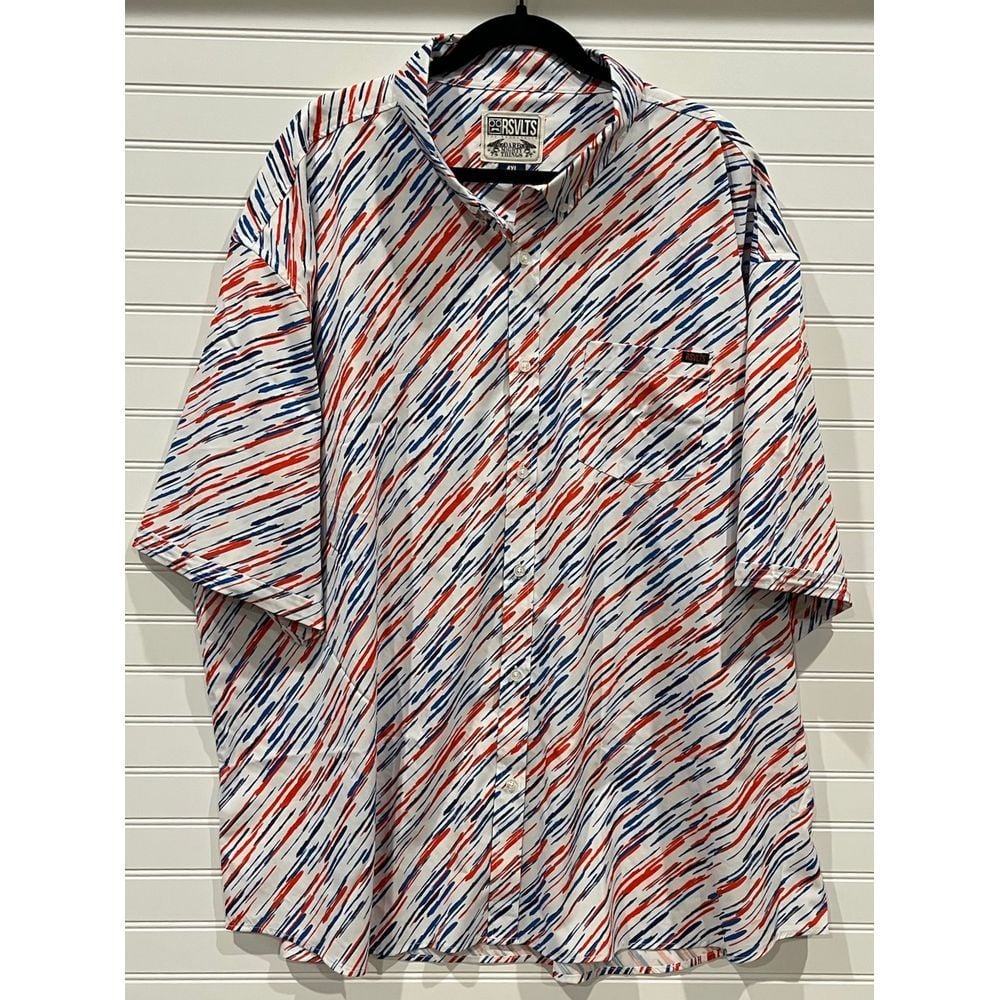 RSVLTS Dare Mighty Things Red White Blue Diagonal Striped Button Down Shirt 4XL