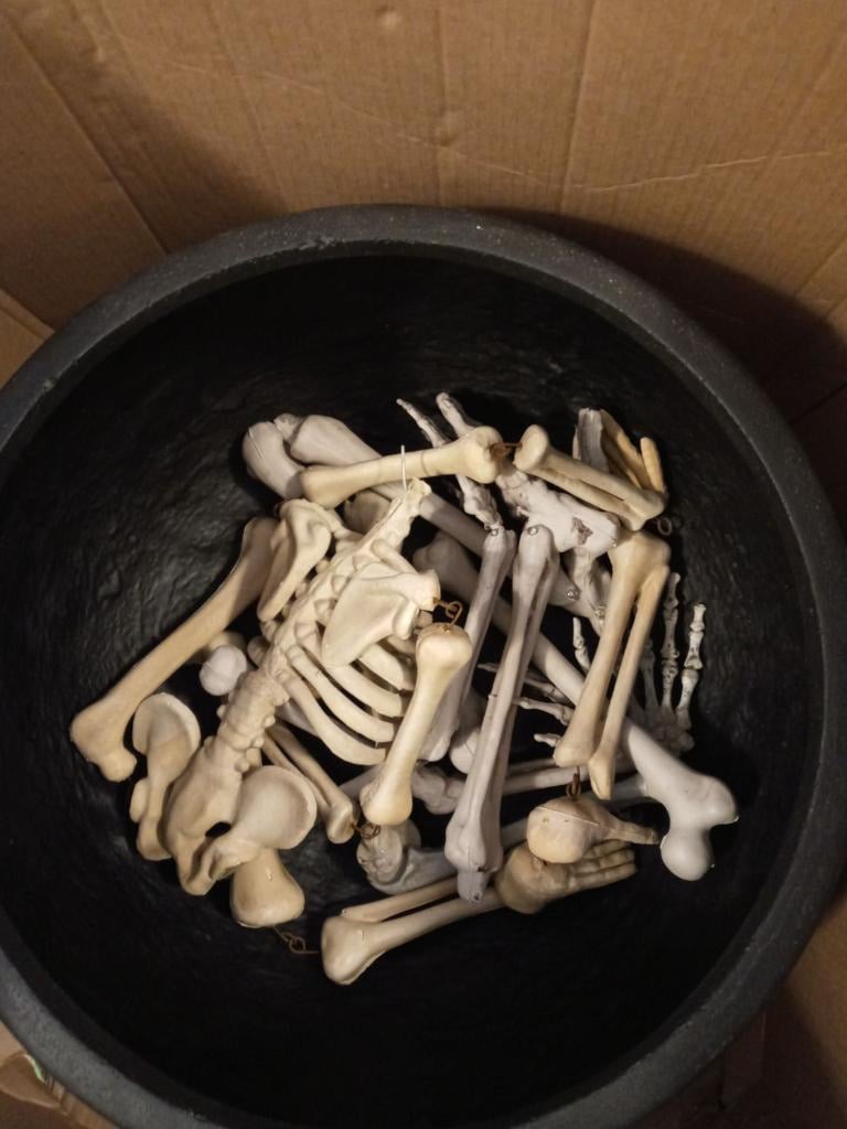 Grandin Road Retired Stone Cast Cauldron & Bones/Webs/Tombstones/Chains