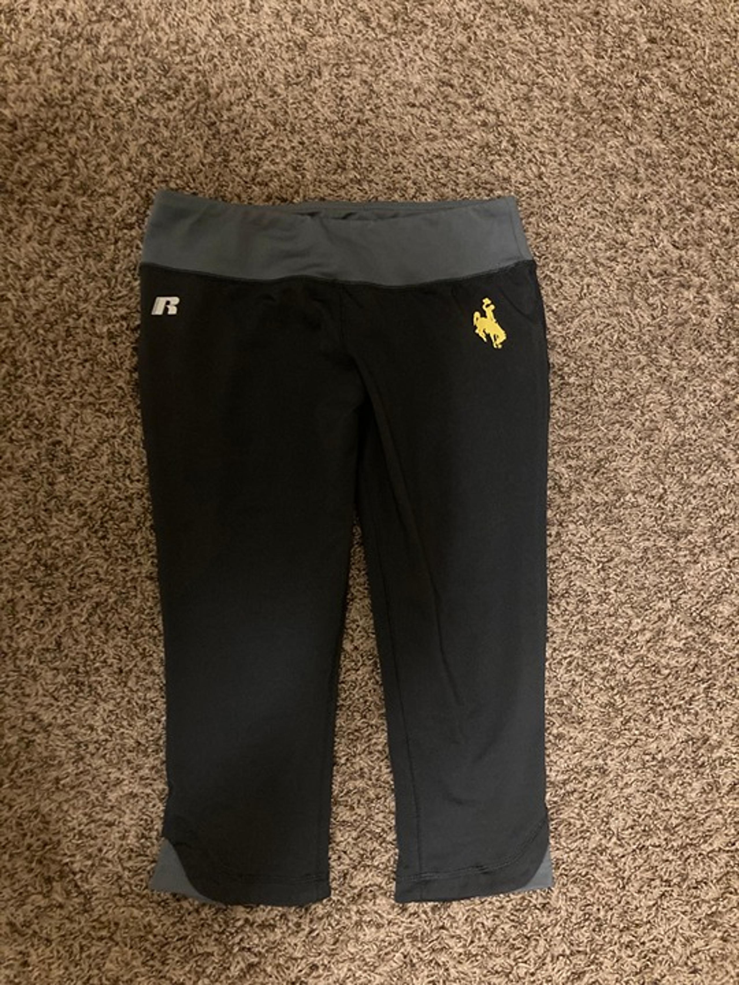 Wyoming Cowboys Leggings Womens Medium 7/9 Russell Black with Gray Waistband