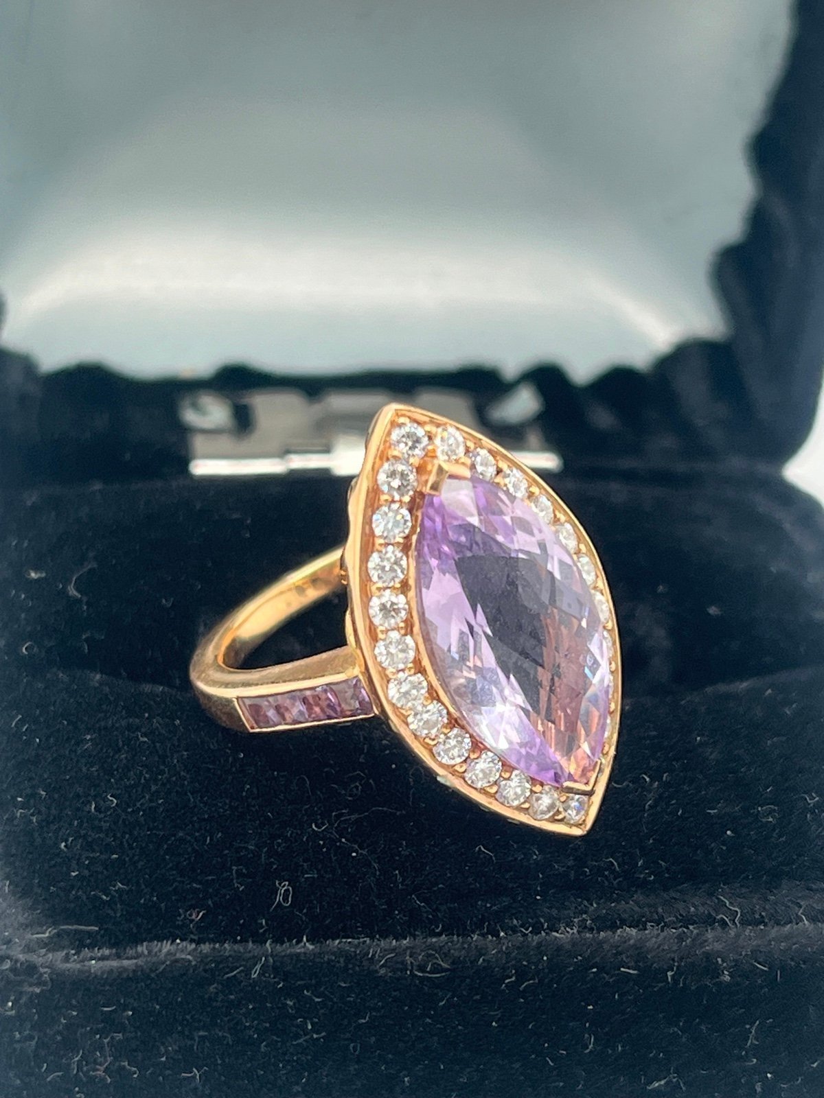 18K Marquise Amethyst Diamonds Ring