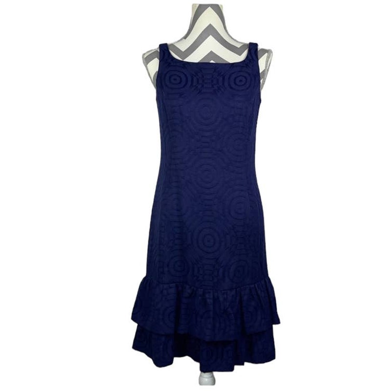 NWT Sara Campbell Navy Blue Cocktail Ruffled Bottom Sleeveless Midi Dress Size 4