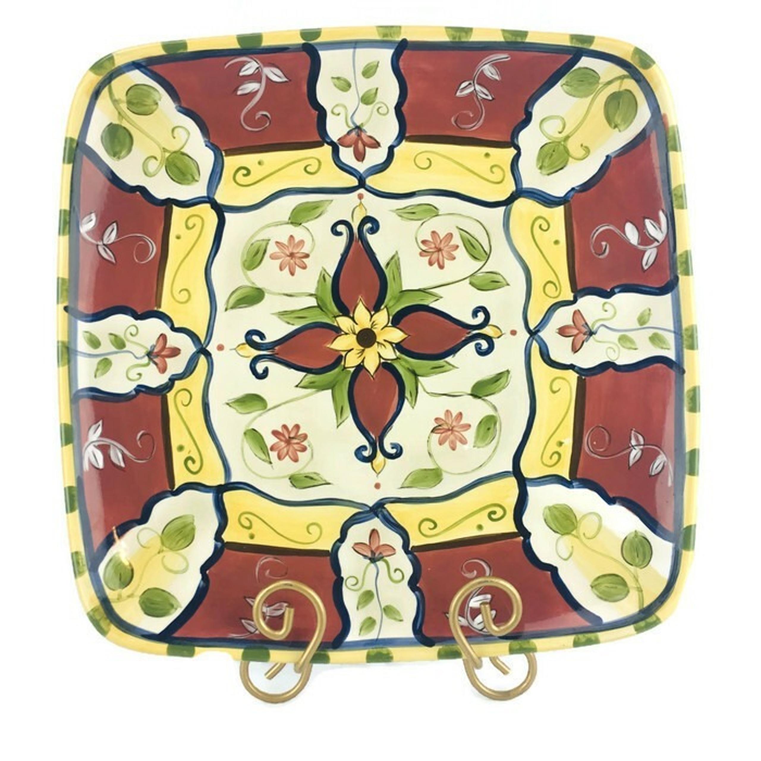 Pier 1 One VALLARTA Square Floral Red Blue Yellow Earthenware  Serving Platter