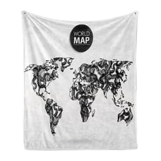 Octopus World Map Ambesonne Black White Art Soft Flannel Fleece Throw Blanket Pl
