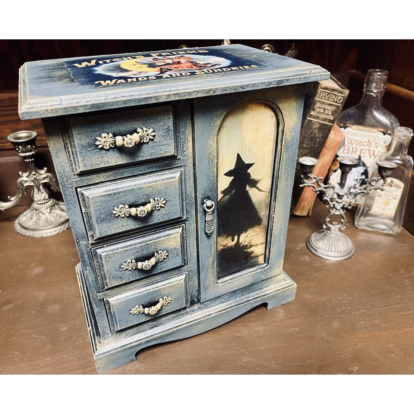 Witches, Refinished Vintage Jewelry Box, Chalk Painted