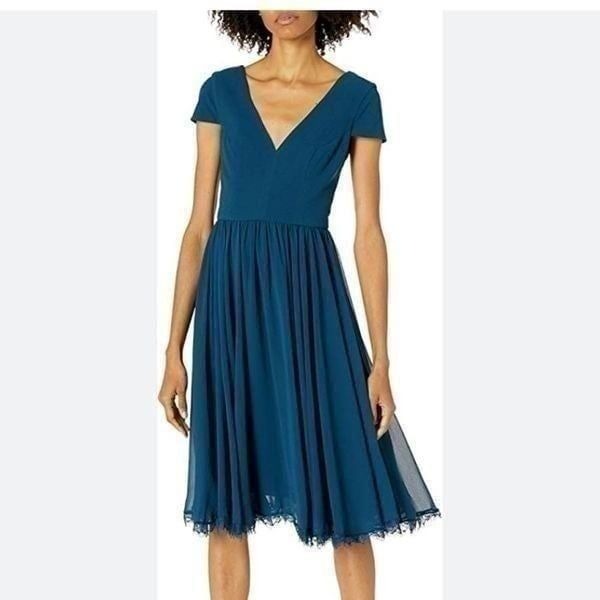 Dress the Population Fernanda Teal Fit and Flare Midi Dress | Size S