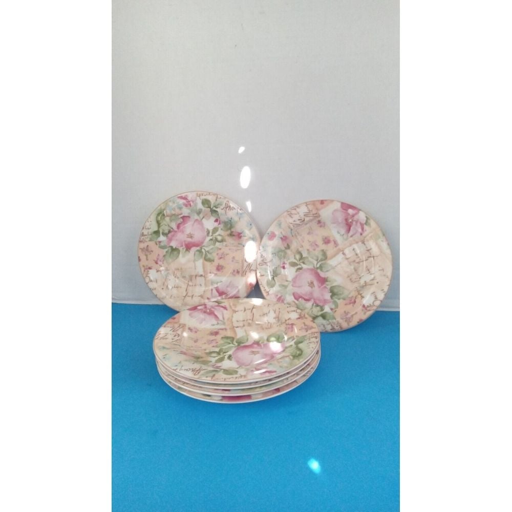 Vintage Floral Rose Pattern Decorative Dinner Plate Set Shabby Chic Cottage Core