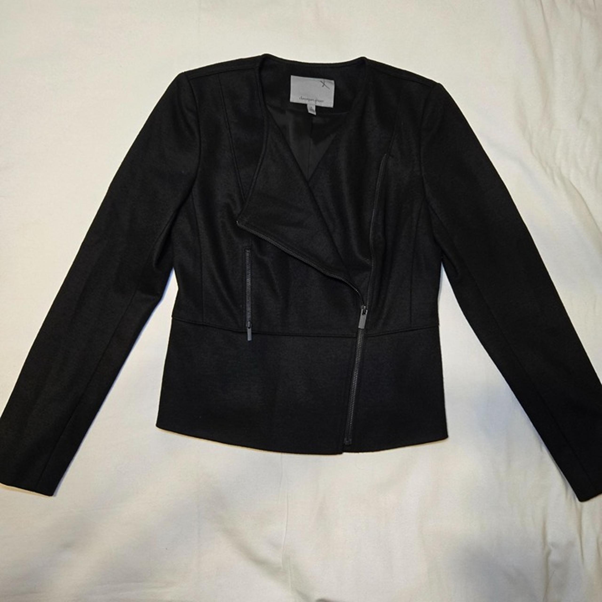 Classiques Entier Black Wool-Blend  SZ S Asymmetrical Zip Blazer Jacket