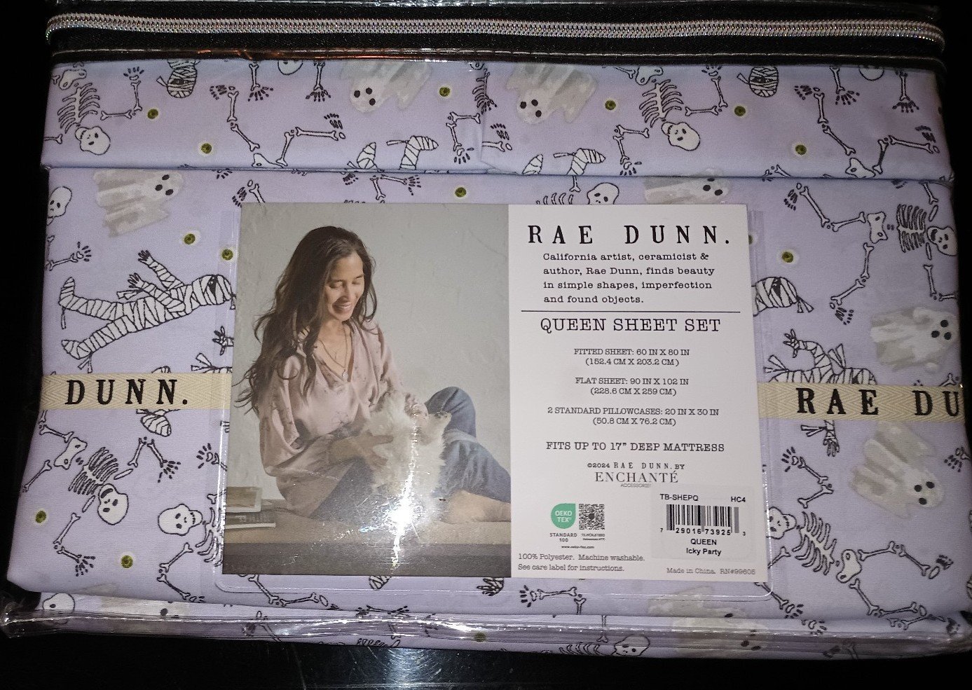 NWT Rae Dunn Queen Halloween sheets! Ghost,mummy& skeleton &eyeballs