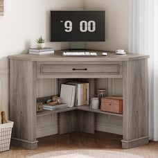 Corner Computer Desk with Drawer & Storage Shelves, Small Corner Desk