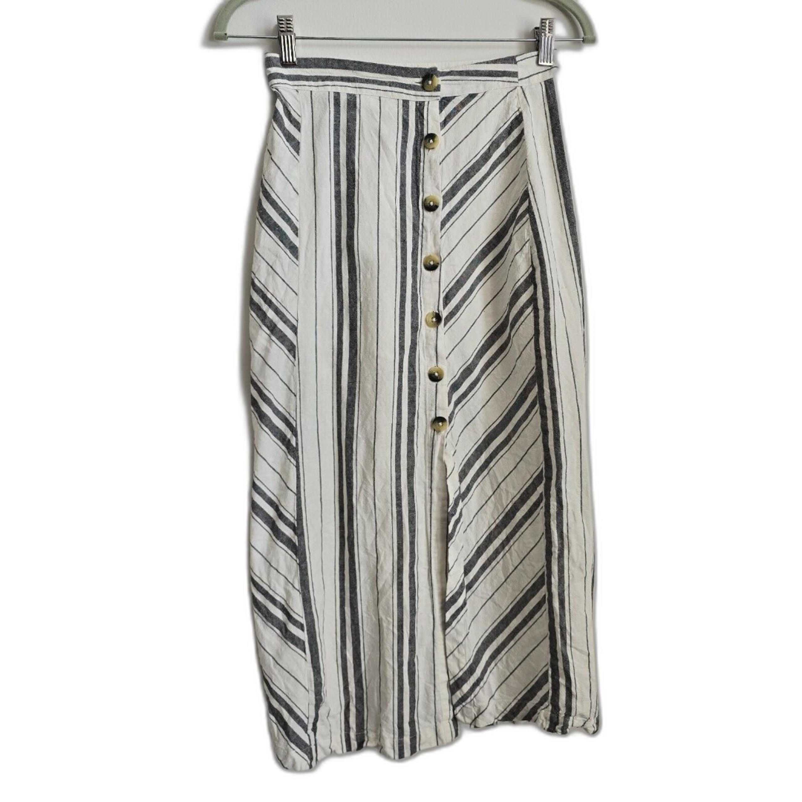 Free People Women’s 2 Linen Blend Pencil High Rise Maxi Skirt Button Down Stripe