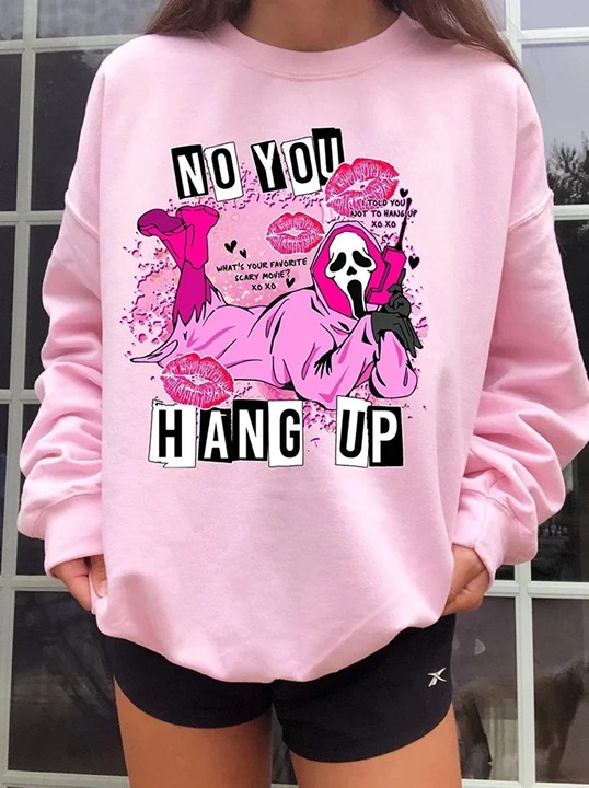 Halloween Sweatshirt Horror Face, Refuse to Hang Up