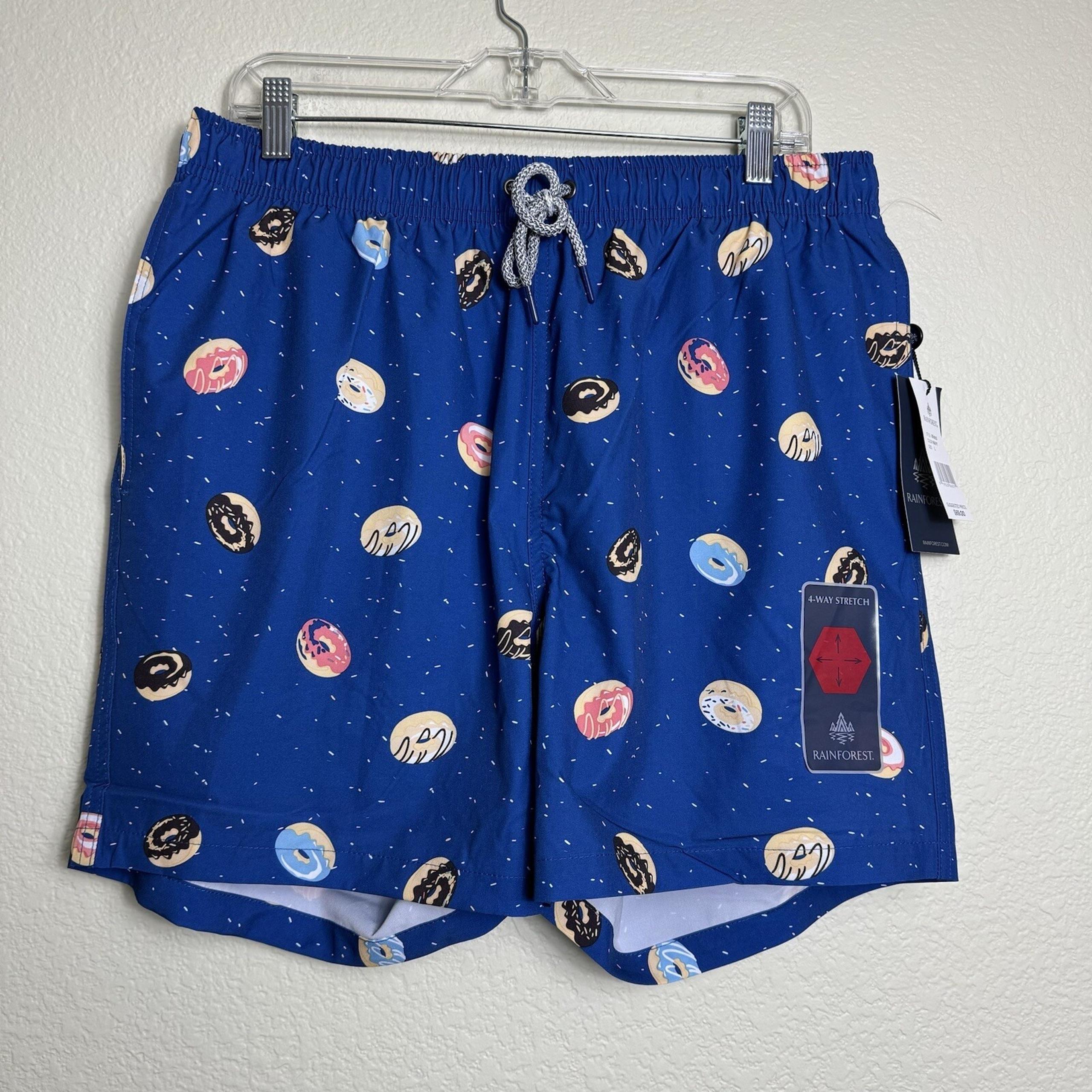 Rainforest Men's Swim Trunks Navy Size L Donuts Back Pocket 4-Way Stretch Lined